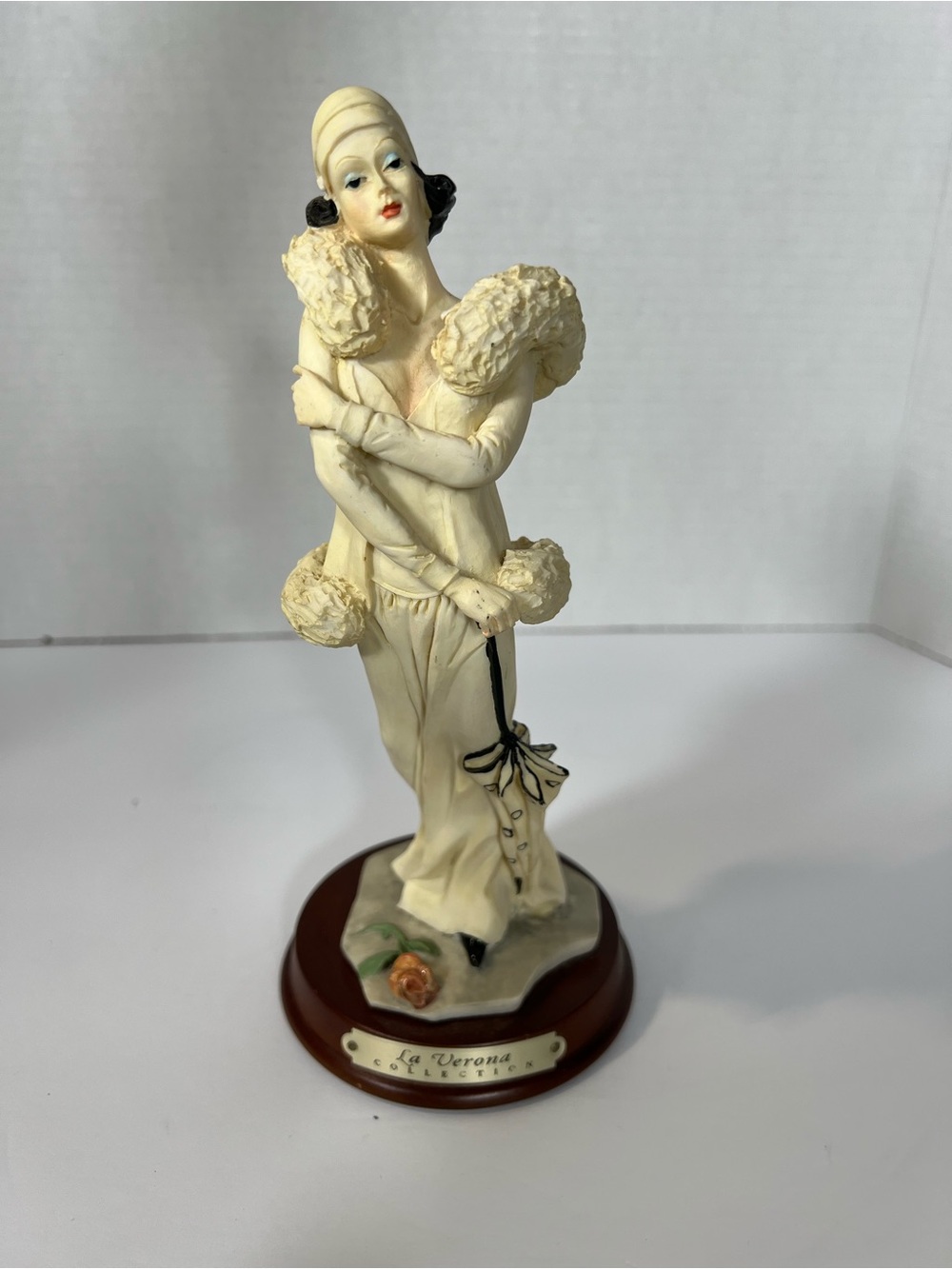 Vintage La Verona Art Deco Lady Umbrella Figurine 9” Resin